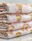 (4X2 YUMMY RIB) TEDDY BEARS, BABY PINK FLOWERS AND STRIPES PATTERN