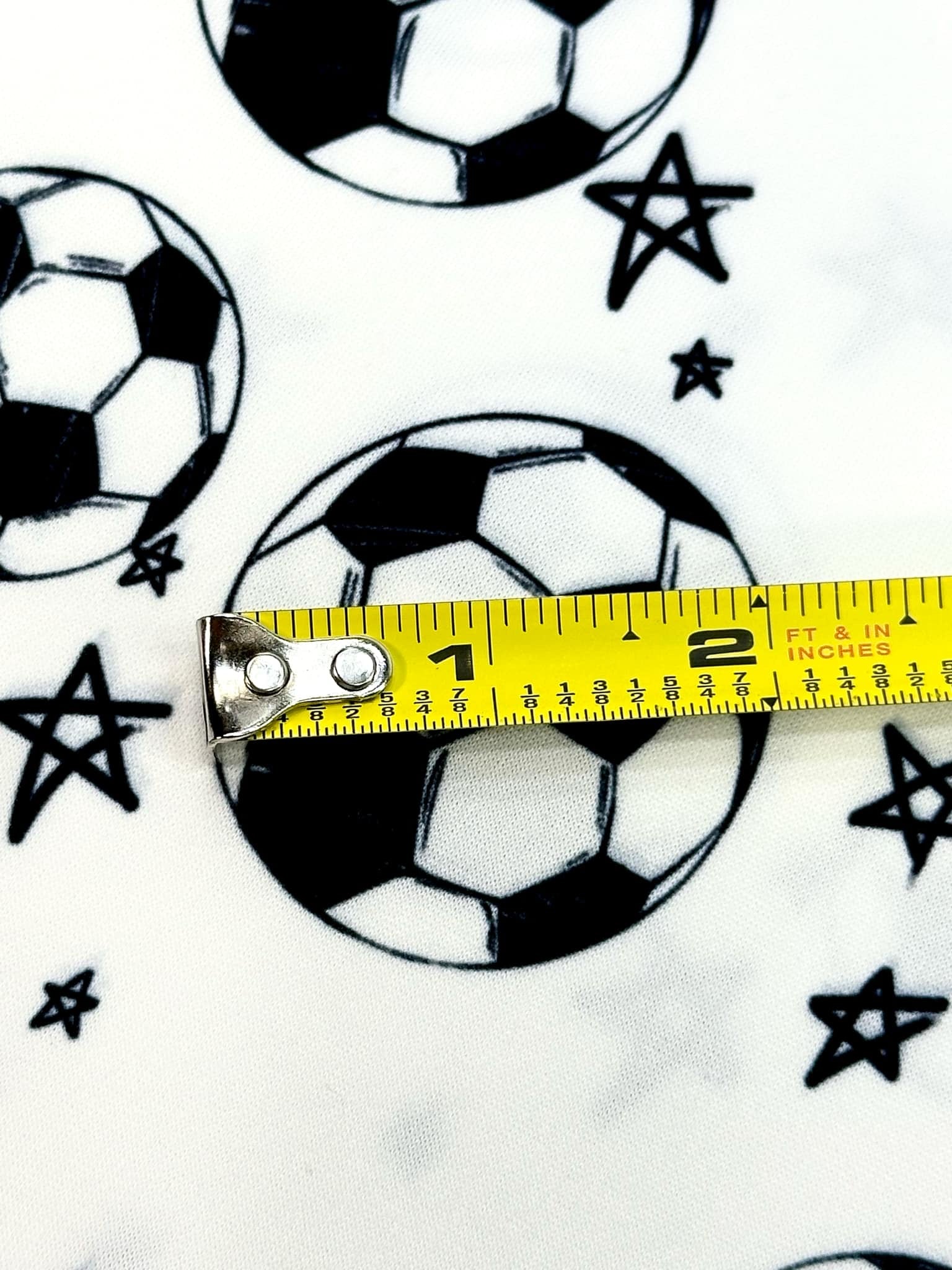 (DBP) SOCCER BALLS AND STARS ON OFF WHITE