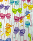 (4X2 YUMMY RIB) COLORFUL BOWS AND PINK STRIPES ON OFF WHITE