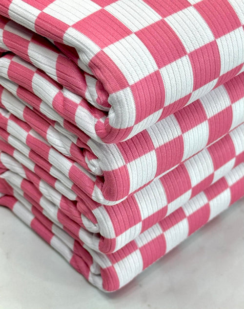 (4X2 YUMMY RIB) NEW PINK AND OFF WHITE CHECKERED