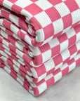 (4X2 YUMMY RIB) PINK AND OFF WHITE CHECKERED
