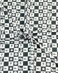 (FRENCH TERRY) DARK GREEN GAMER AND HAPPY FACES CHECKERED PRINT