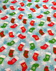 (DBP) CHRISTMAS STOCKINGS AND SNOWFLAKES ON BABY BLUE