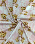 (4X2 YUMMY RIB) TEDDY BEARS, BABY PINK FLOWERS AND STRIPES PATTERN