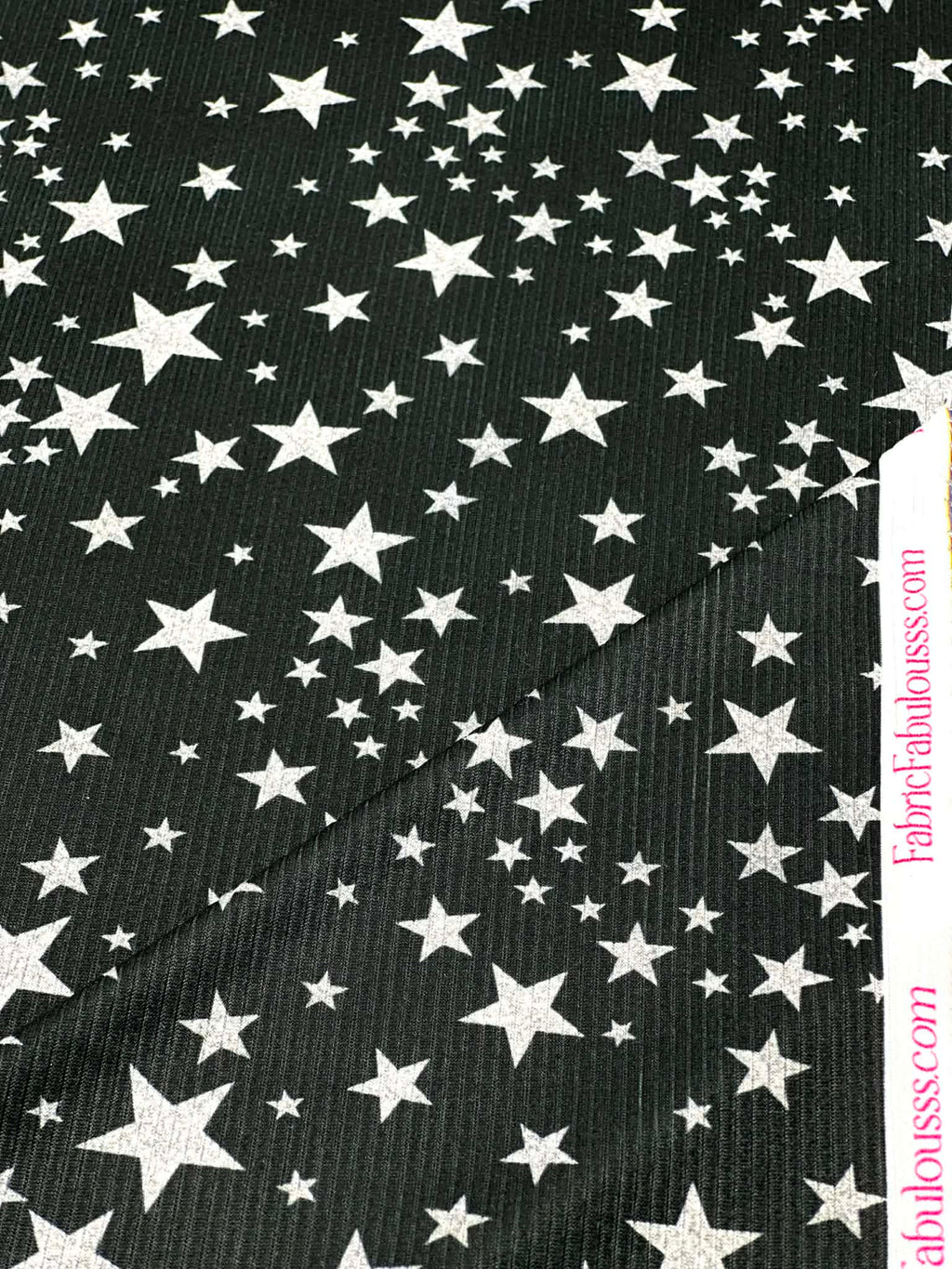 (4X2 YUMMY RIB) SILVER SHIMMER STARS ON BLACK