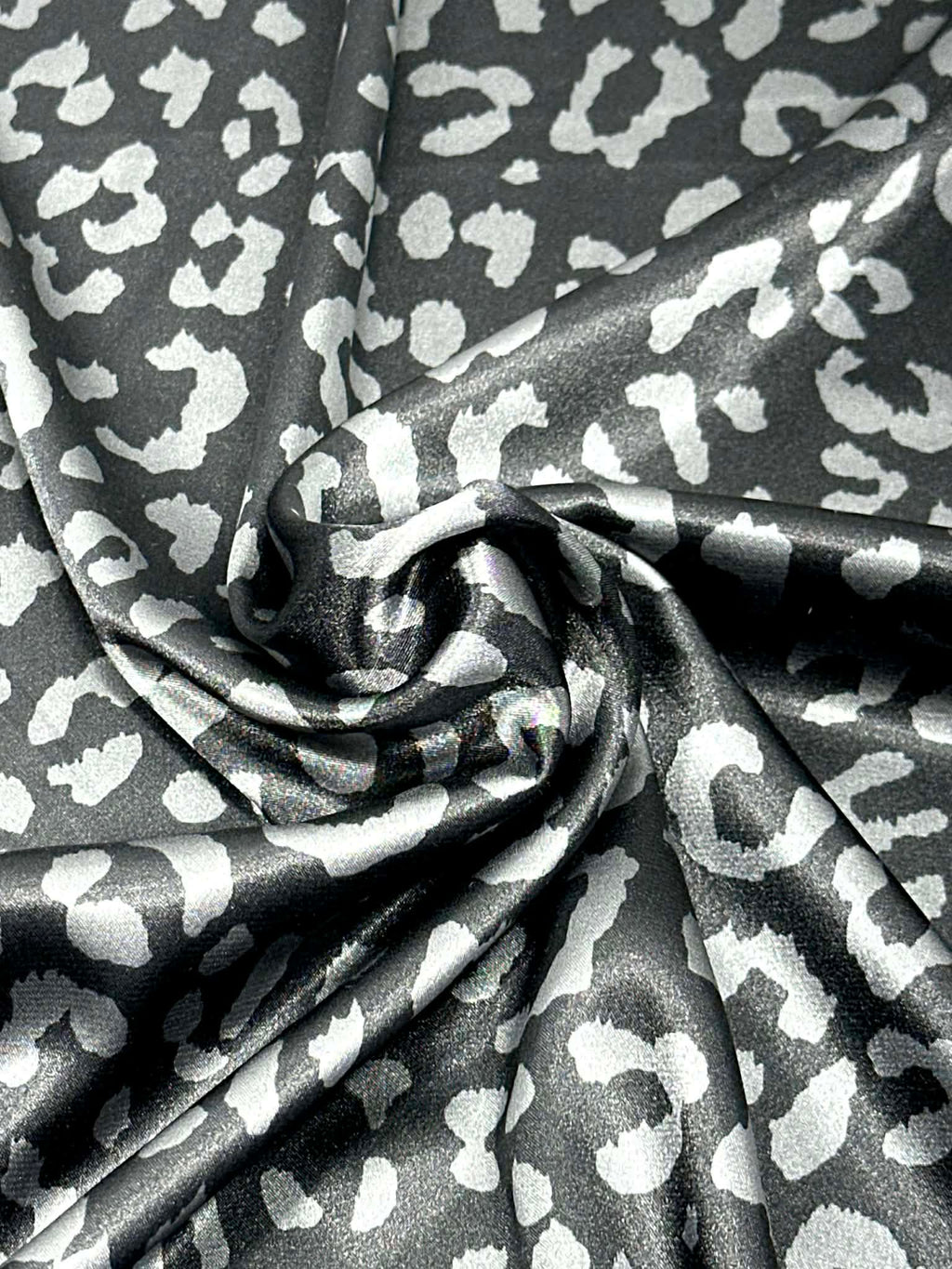 (SATIN) SILVER CHEETAH ON BLACK