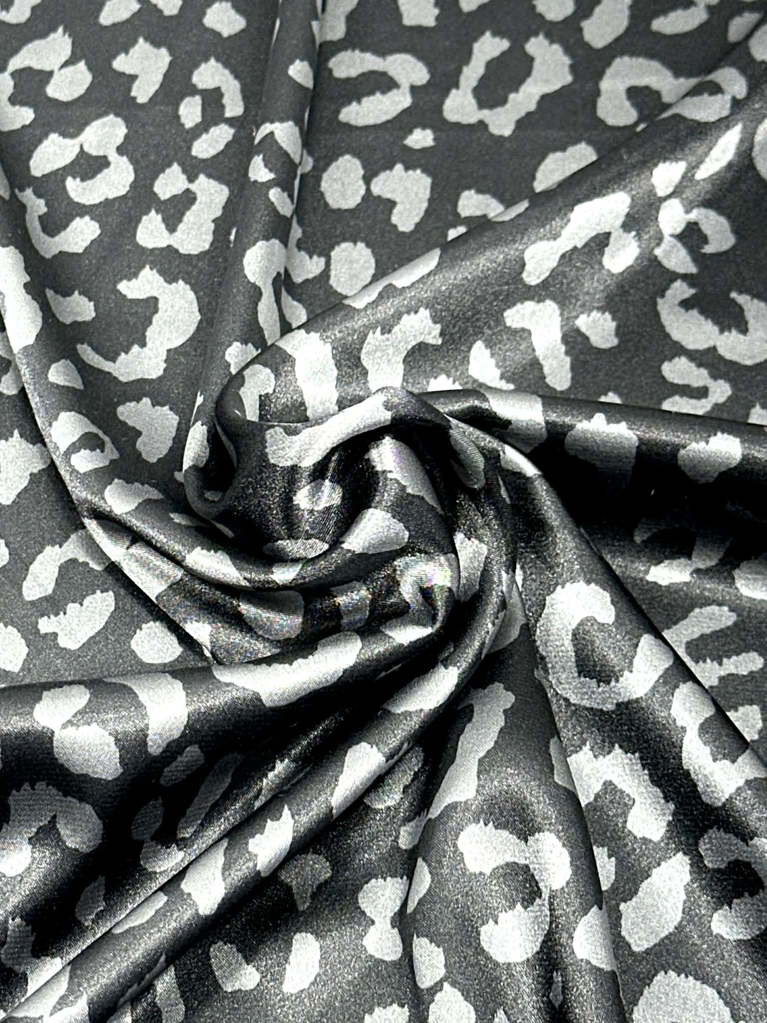 (SATIN) SILVER CHEETAH ON BLACK