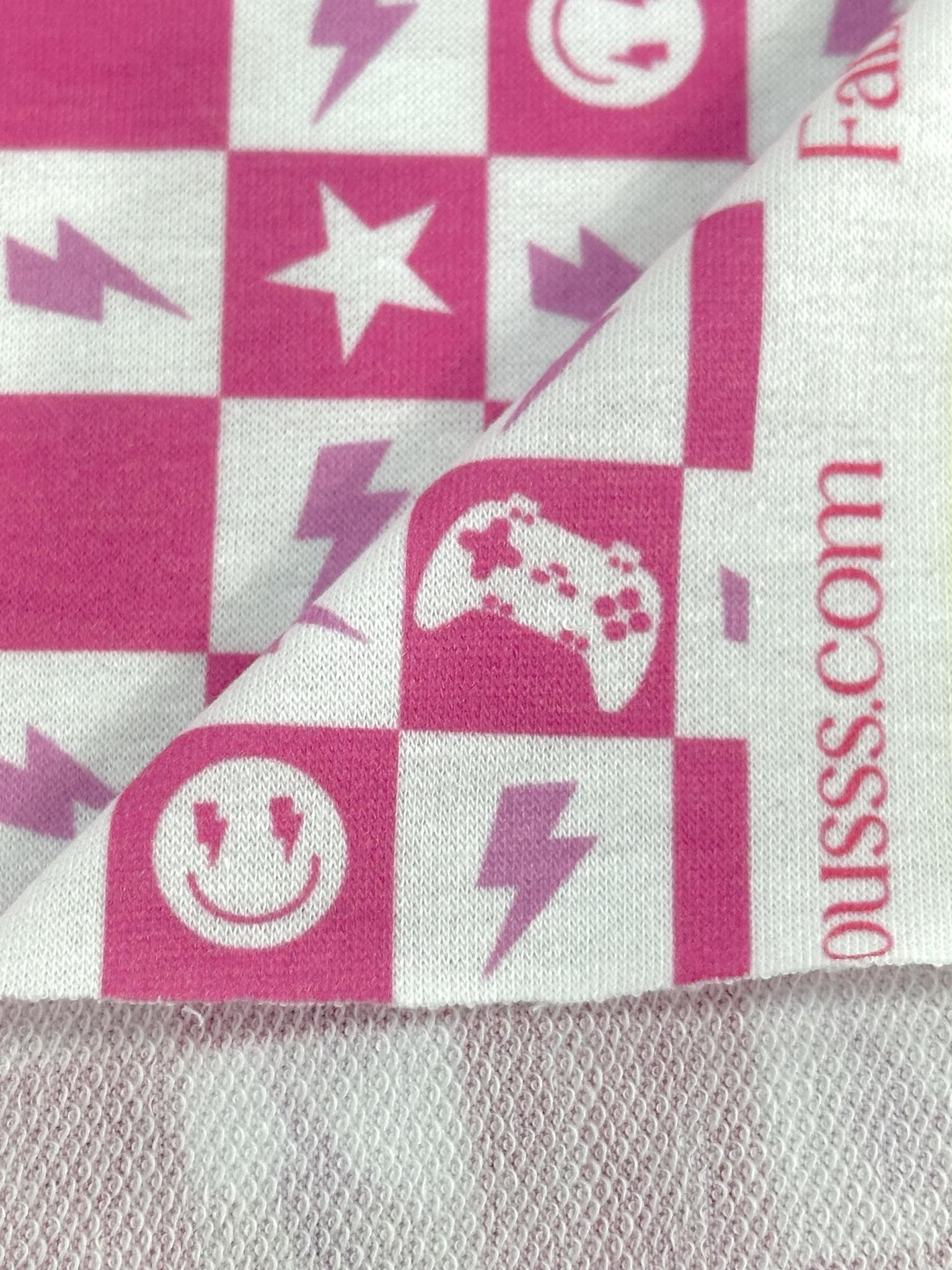 (FRENCH TERRY) PINK GAMER AND HAPPY FACES CHECKERED PRINT (1)
