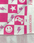 (FRENCH TERRY) PINK GAMER AND HAPPY FACES CHECKERED PRINT