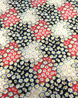 (WOVEN) WHITE FLOWERS ON LIGHT YELLOW, CORAL AND BLACK