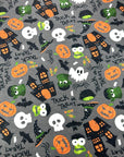 (FRENCH TERRY) TRICK OR TREAT AND PUMPKINS ON GRAY (2)