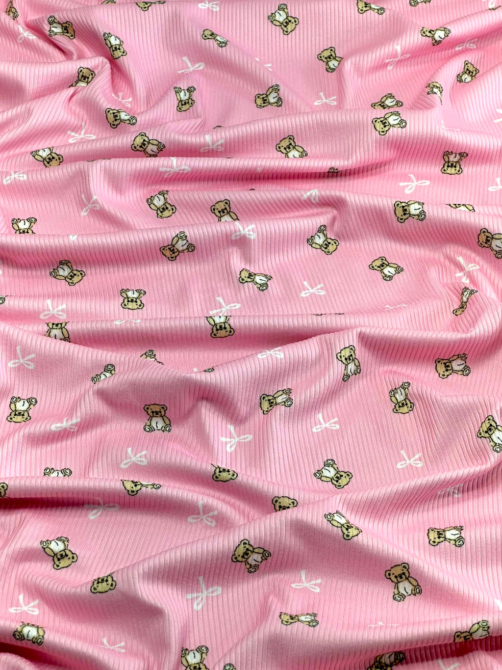 (2X2 BRUSHED RIB) TEDDY BEARS AND BOWS ON PINK