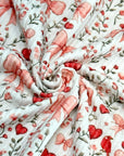 (URBAN RIB) HEARTS, BOWS, FLOWERS, AND RED BIRDS ON OFF WHITE