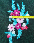 (TULLE) COLORFUL EMBROIDERED FLOWERS ON AQUA