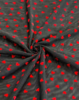 (MESH) TINY RED FLOCK HEARTS ON BLACK