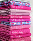 (POINTELLE RIB) HOT PINK, PINK AND OFF WHITE TINY FLOWERS ON BLUE(2)