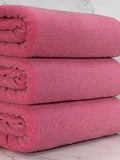 (LUREX NYLON SPANDEX) METALLIC POLKA DOT SILVER SHIMMER ON PINK (1)