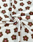 (FRENCH TERRY) SMALL PINK AND BROWN FLOWERS ON LIGHT CREAM