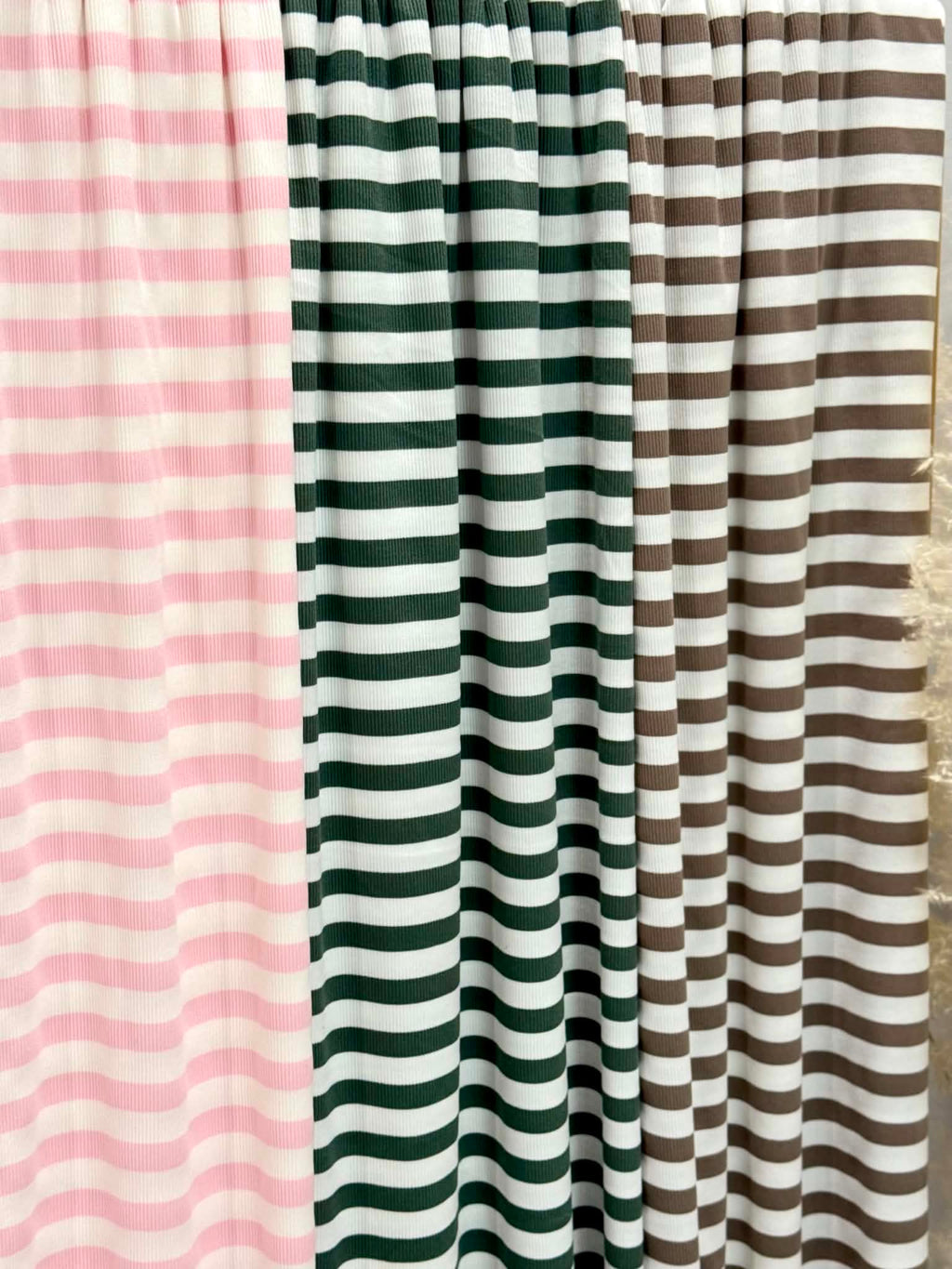 (2X2 COTTON FEEL RIB) GREEN AND OFF WHITE STRIPES