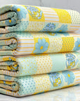 (2X2 RIB) BLUE AND YELLOW FLOWERS, POLKA DOTS AND STRIPES PATTERN(1)