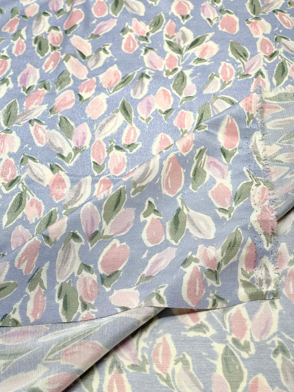 (WOVEN) PINK AND PURPLE TULIPS ON VINTAGE BLUE