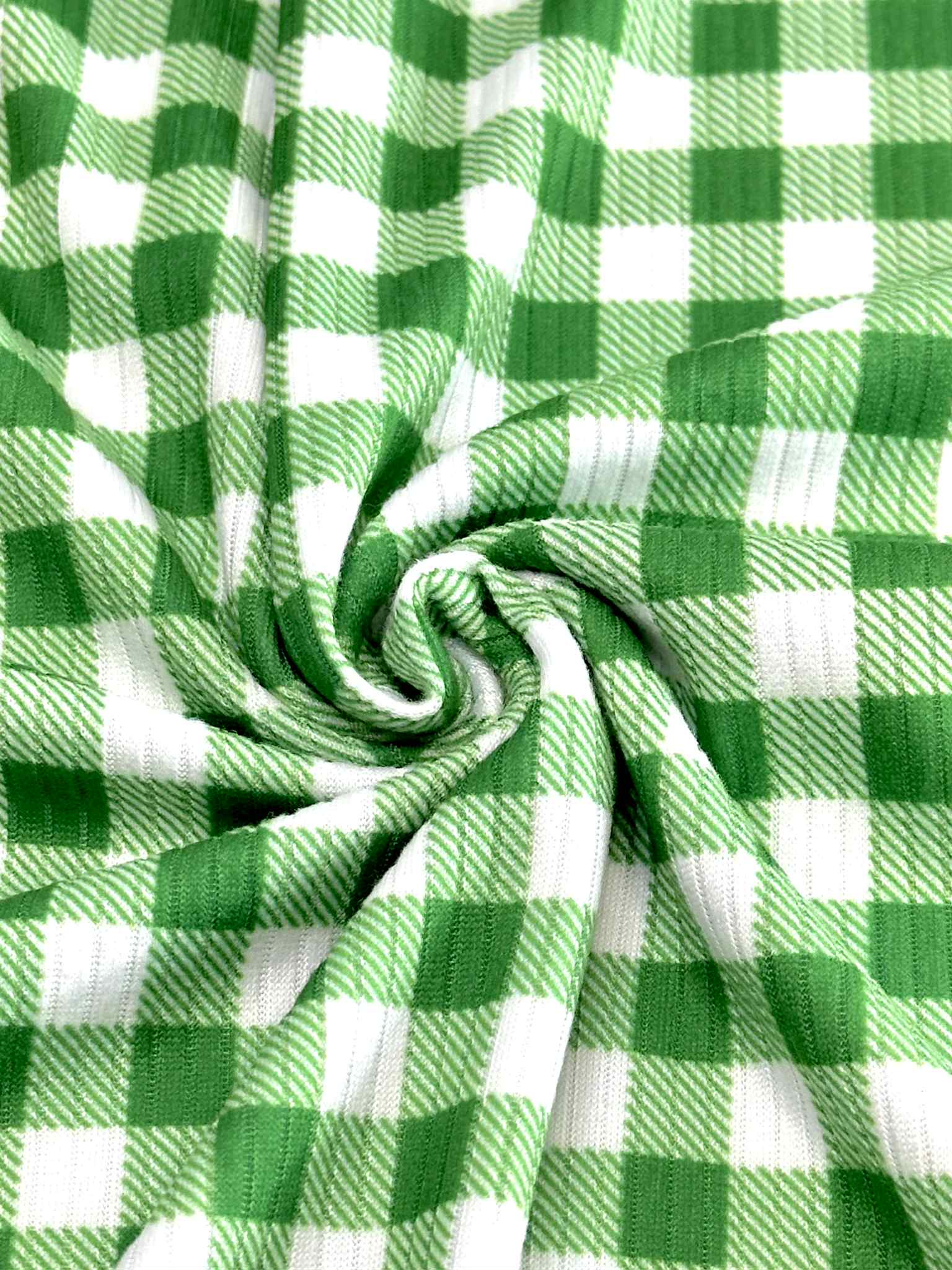 (4X2 RIB) GREEN AND OFF WHITE GINGHAM