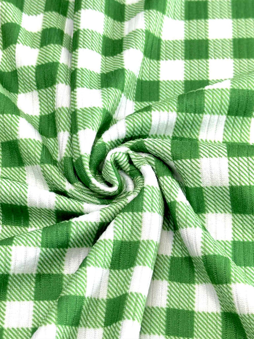 (4X2 RIB) GREEN AND OFF WHITE GINGHAM
