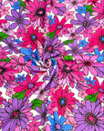 (YUMMY RIB) MAGENTA, PURPLE, FUCHSIA AND BLUE FLOWERS ON WHITE