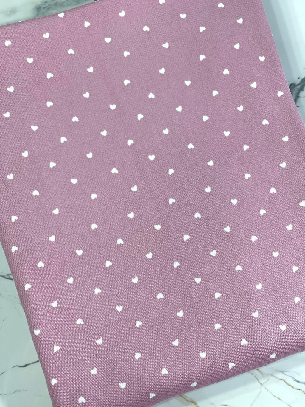 (DBP) WHITE TINY HEARTS ON DUSTY PINK