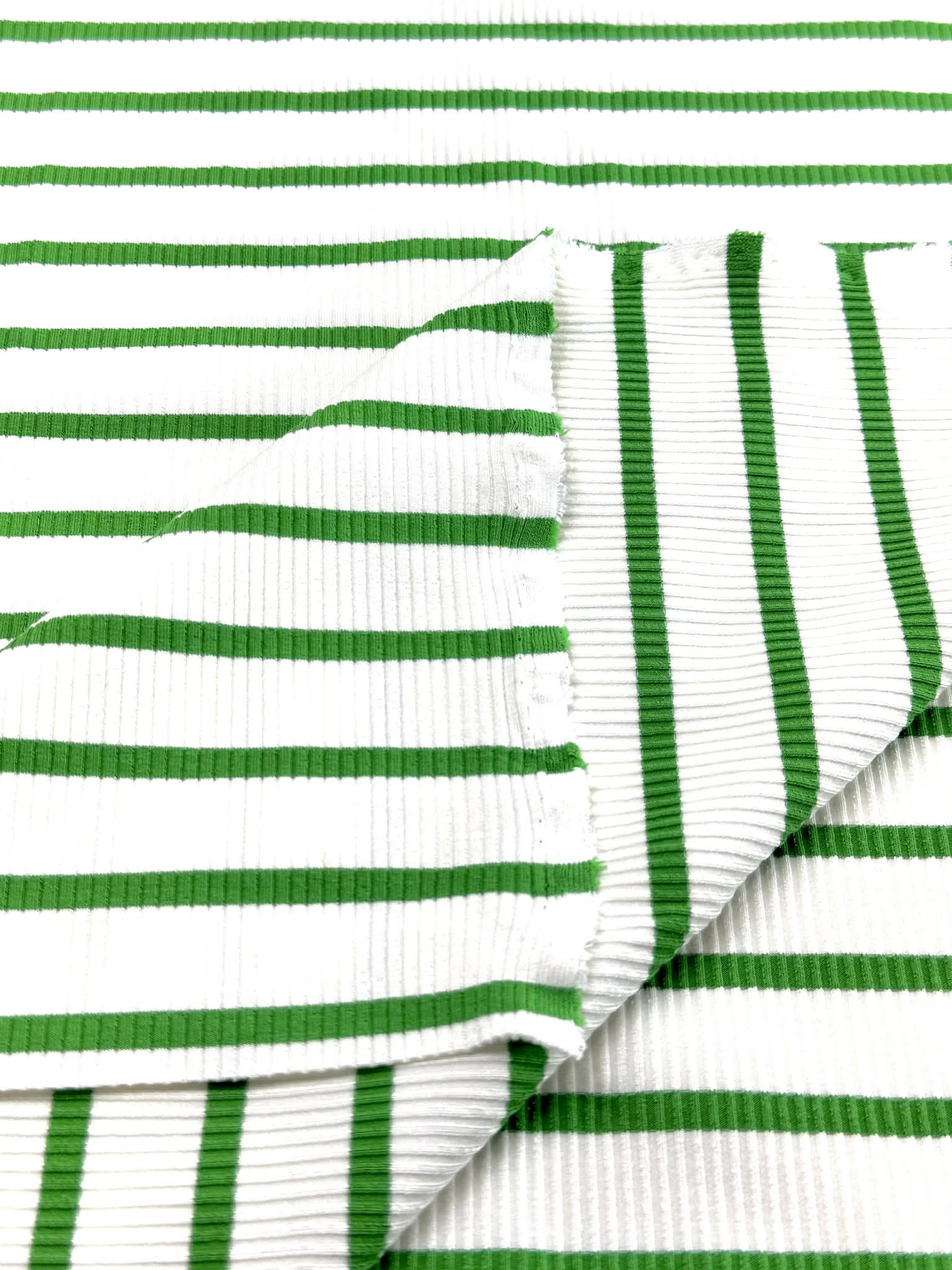 (RIB) GREEN STRIPES ON IVORY