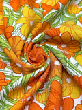 (WOVEN) ORANGE AND TANGERINE FLOWERS ON OFF WHITE