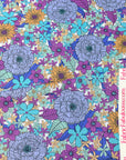 (YUMMY RIB) PURPLE, AQUA BLUE AND MUSTARD YELLOW FLOWERS ON OFF WHITE