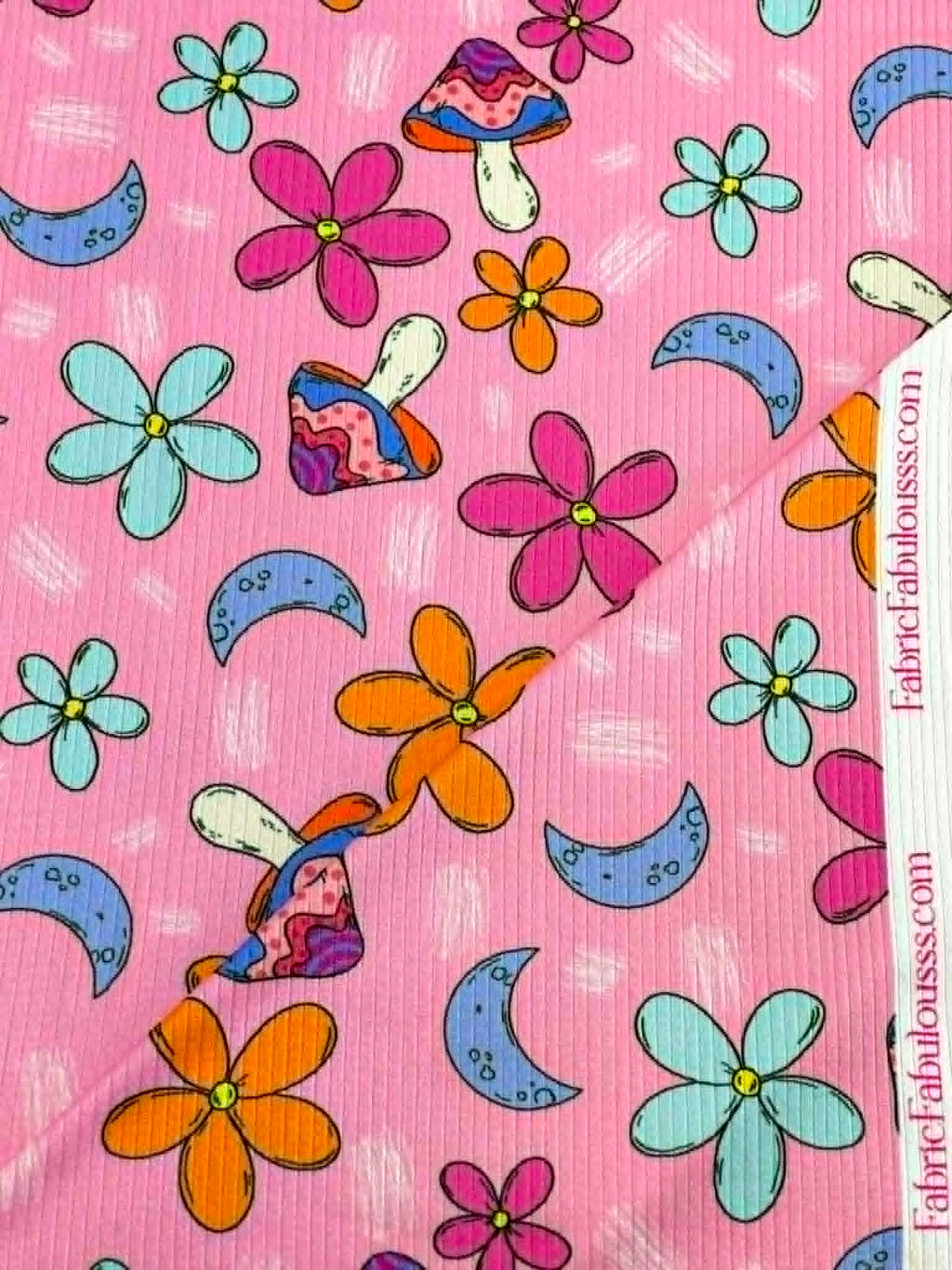 (4X2 YUMMY RIB) MUSHROOMS AND FLOWERS ON PINK