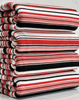 (RIB) RED, BLACK, AND CORAL STRIPES ON OFF WHITE