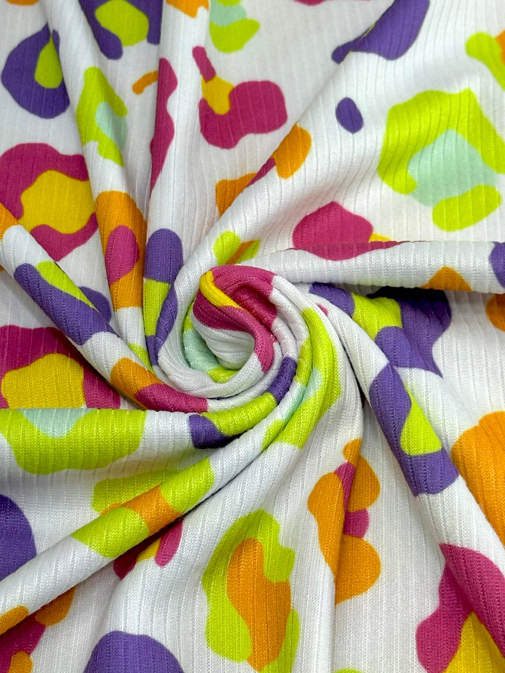 (4X2 YUMMY RIB) MULTI COLORFUL CHEETAH PRINT ON OFF WHITE