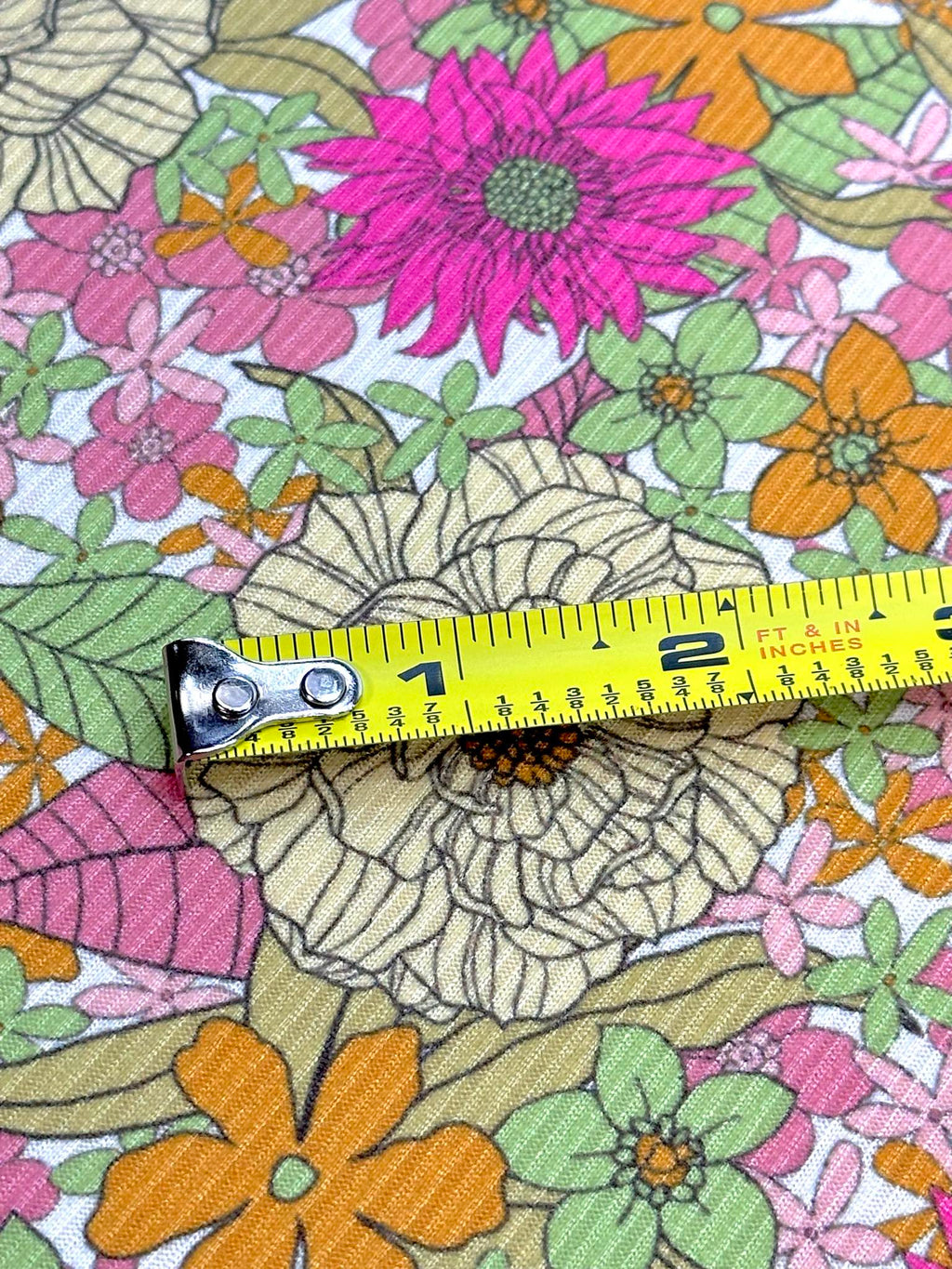 (YUMMY RIB) PINK, YELLOW, GREEN, AND ORANGE FLOWERS ON OFF WHITE