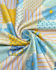 (2X2 RIB) BLUE AND YELLOW FLOWERS, POLKA DOTS AND STRIPES PATTERN(1)