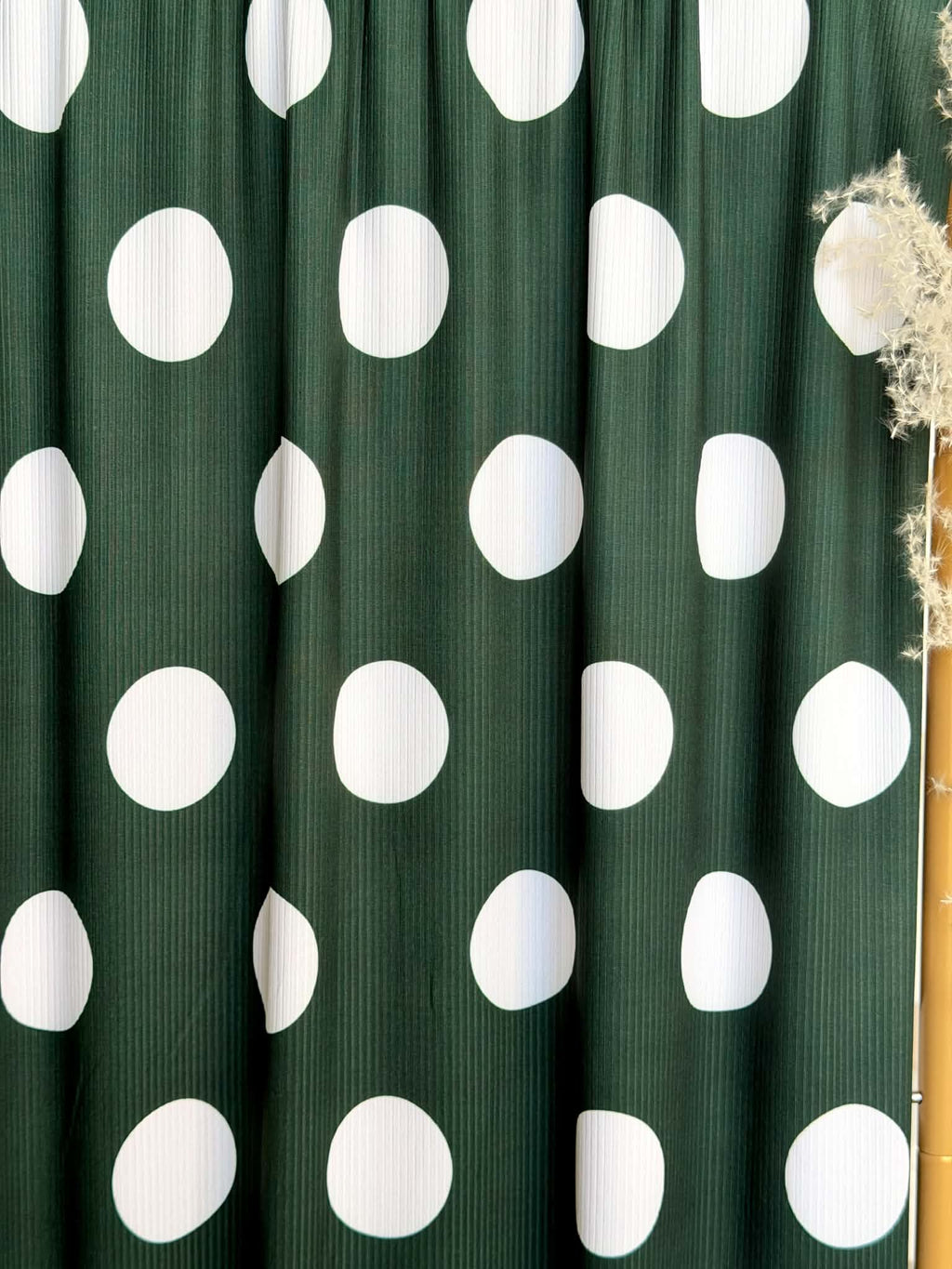 (4X2 YUMMY RIB) BIG OFF WHITE POLKA DOTS ON EVERGREEN