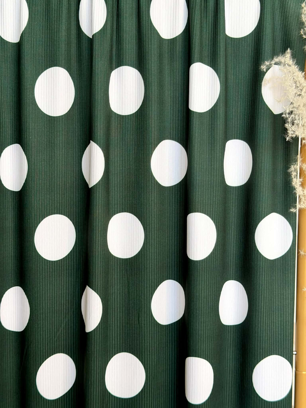 (4X2 YUMMY RIB) BIG OFF WHITE POLKA DOTS ON EVERGREEN