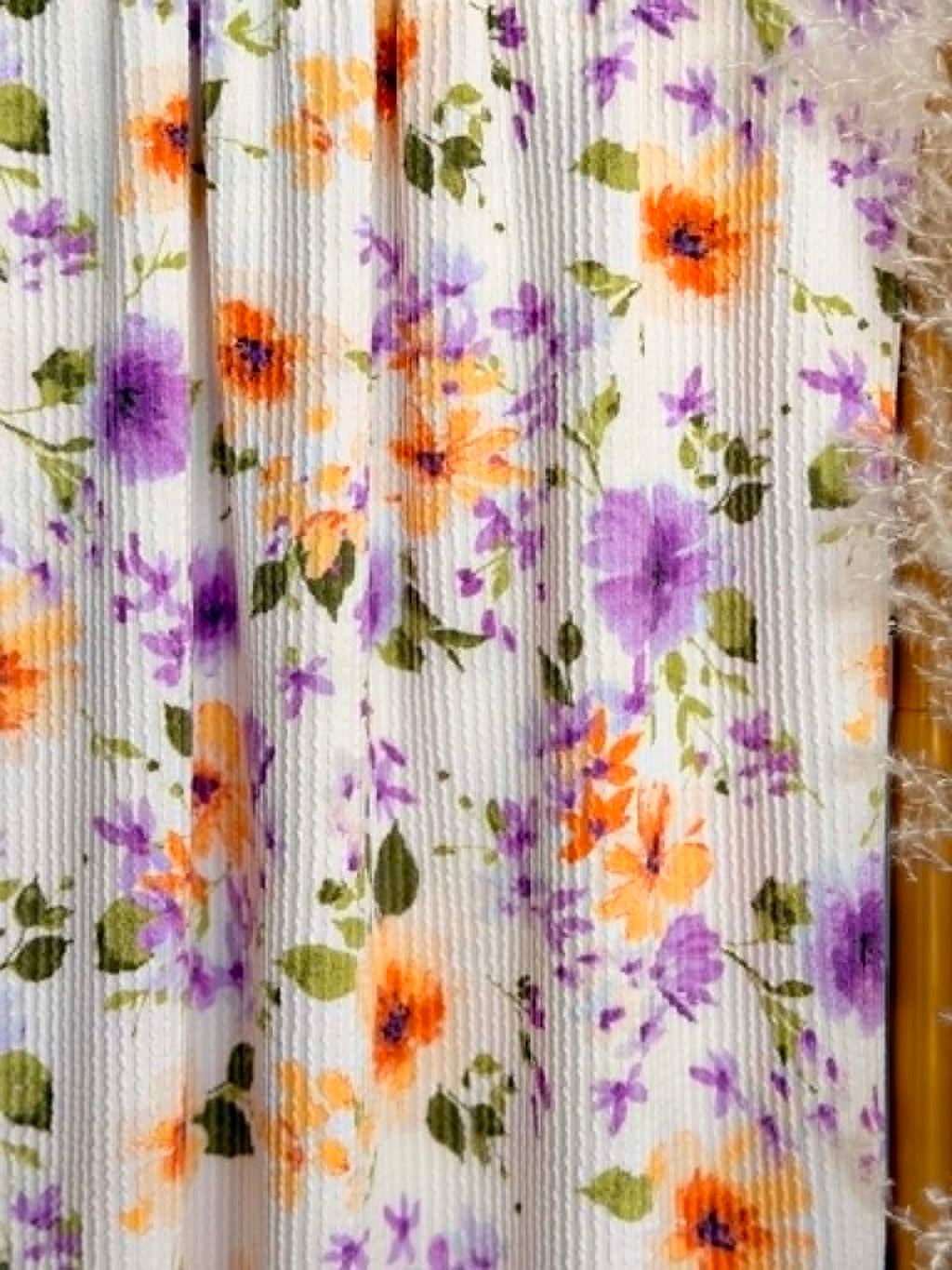 (URBAN RIB) PURPLE AND ORANGE FLOWERS ON IVORY