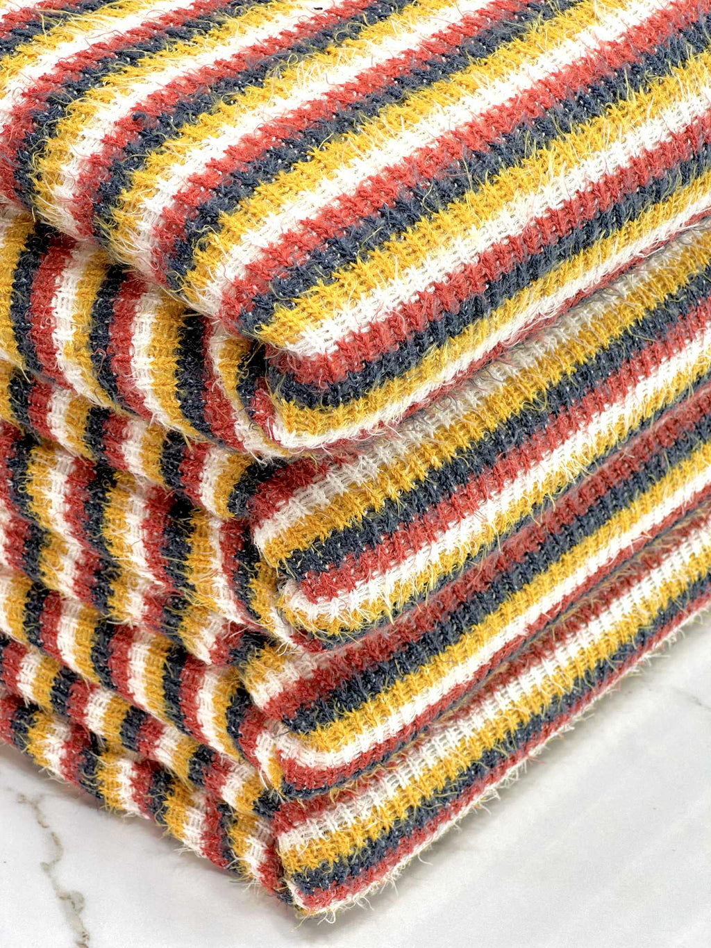 (CHENILLE MOHAIR RIB) MUSTARD, NAVY, RED, AND OFF WHITE STRIPES(3)