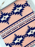 (SWEATER KNIT) NAVY AND OFFWHITE WESTERN PATTERN ON SALMON