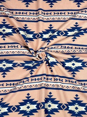 (SWEATER KNIT) NAVY AND OFFWHITE WESTERN PATTERN ON SALMON