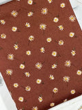 (2X1 RIB) TINY VINTAGE SUNFLOWERS ON VINTAGE BROWN(1)