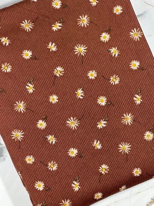 (2X1 RIB) TINY VINTAGE SUNFLOWERS ON VINTAGE BROWN(1)