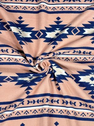 (SWEATER KNIT) NAVY AND OFFWHITE WESTERN PATTERN ON SALMON