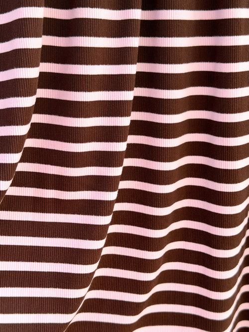 (2x2 COTTON FEEL RIB) PINK AND CHOCO STRIPES