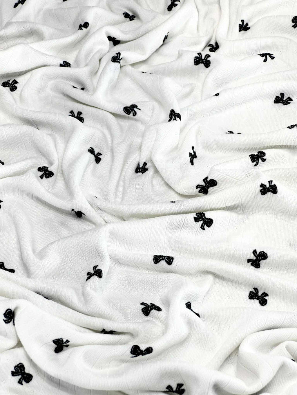(POINTELLE RIB) BLACK BOWS ON OFF WHITE