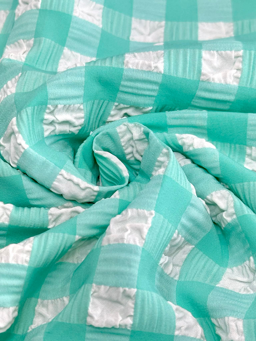 (POPCORN/ BUBBLE) MINT AND OFF WHITE GINGHAM PATTERN