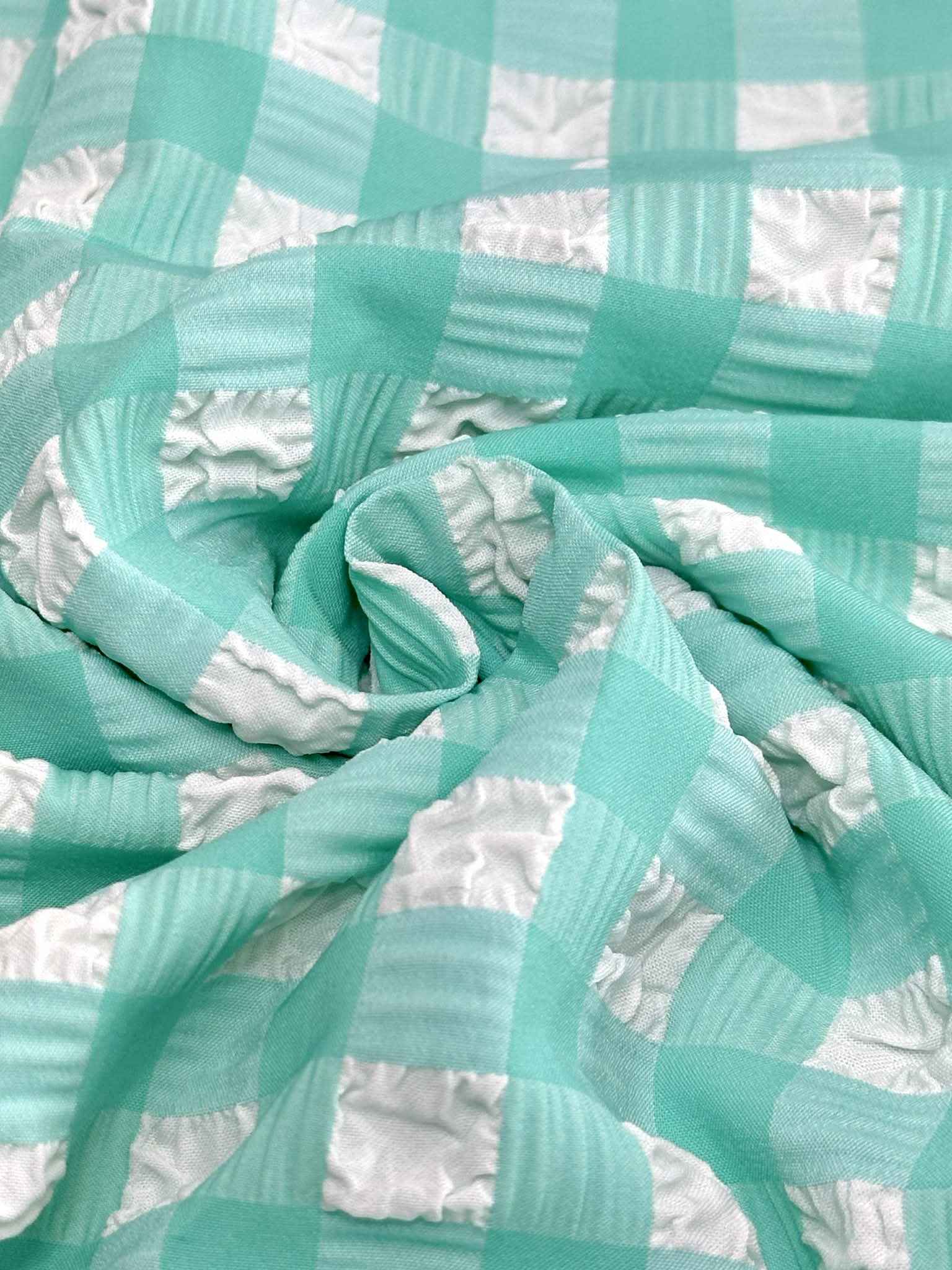 (POPCORN/ BUBBLE) MINT AND OFF WHITE GINGHAM PATTERN